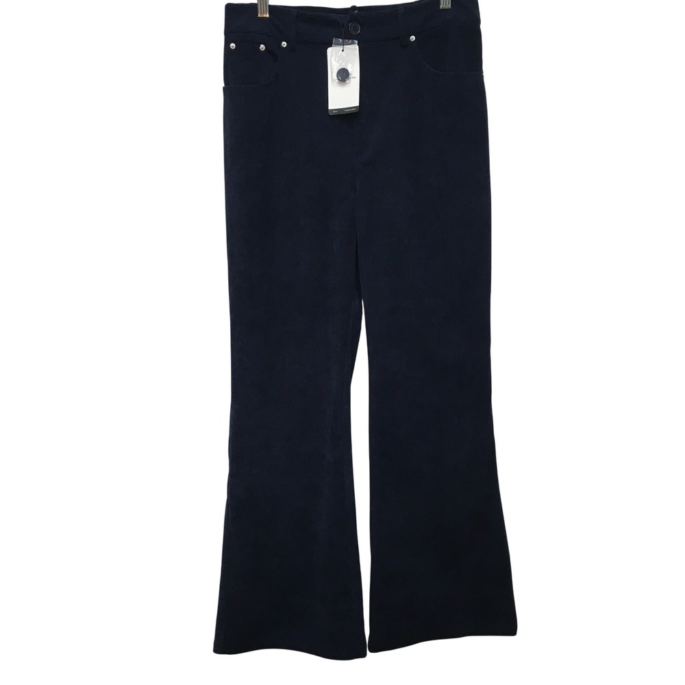 Anewsta High Waist Soft Corduroy Flare Pants Women's Large Navy Blue Academia